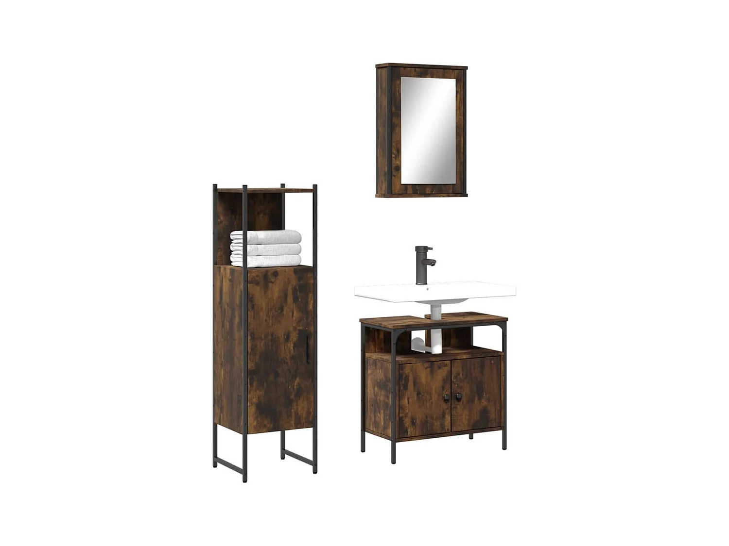 Ensemble de meubles salle de bain 3 pcs Chêne fumé FR74163