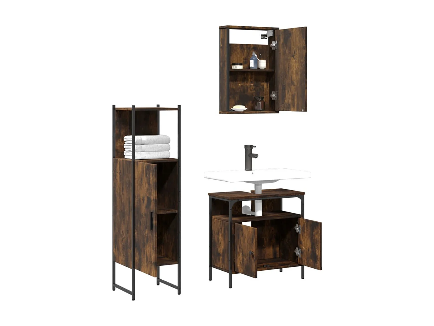 Ensemble de meubles salle de bain 3 pcs Chêne fumé FR74163