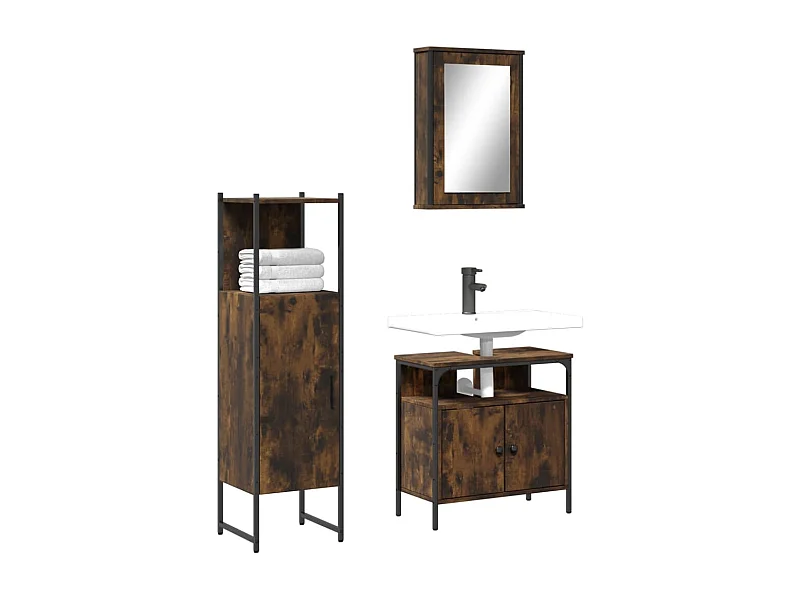 Set de muebles baño 3 pzas madera contrachapada roble ahumado ES357010