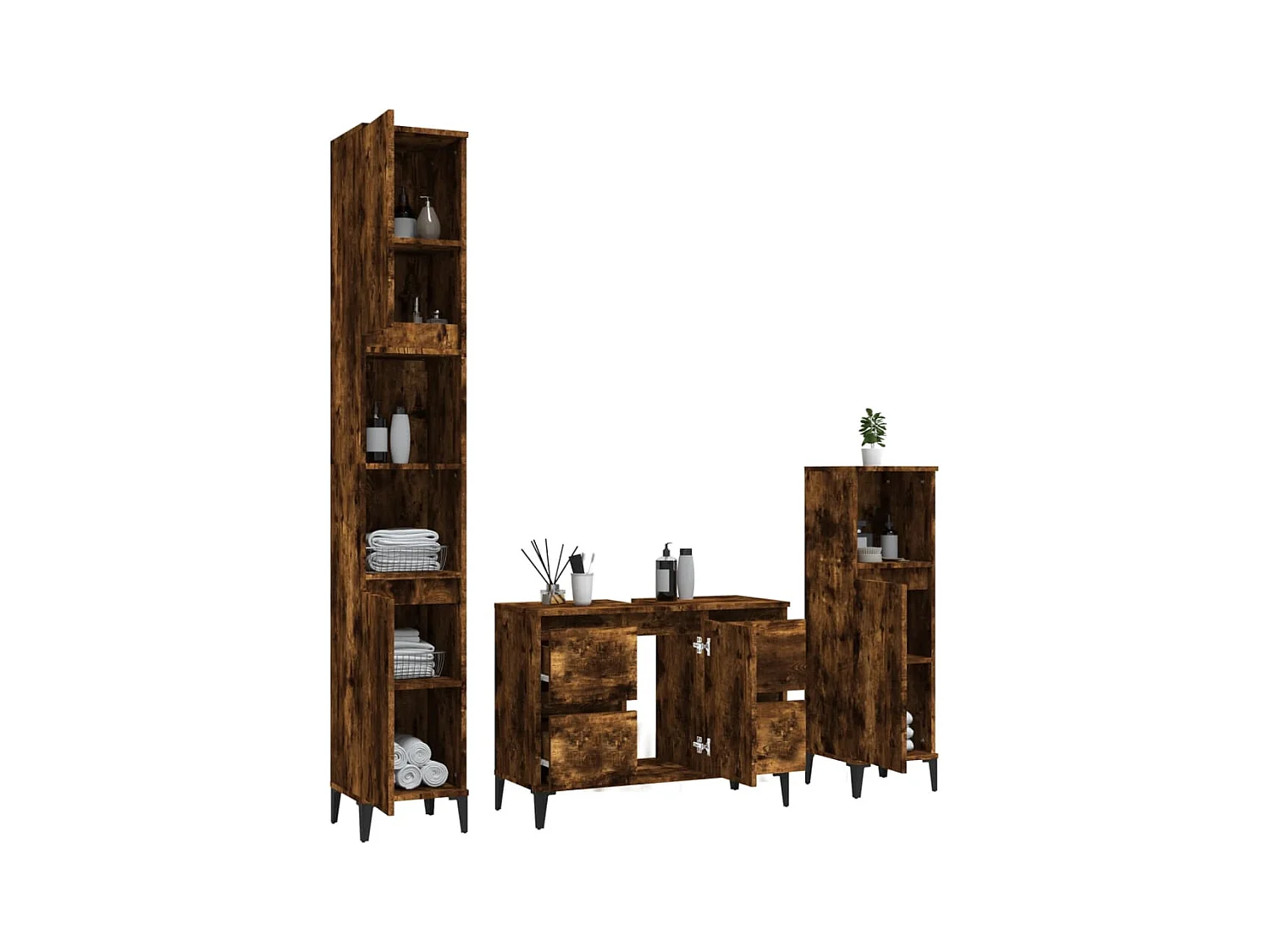 Ensemble de meubles salle de bain 3 pcs Chêne fumé FR49952