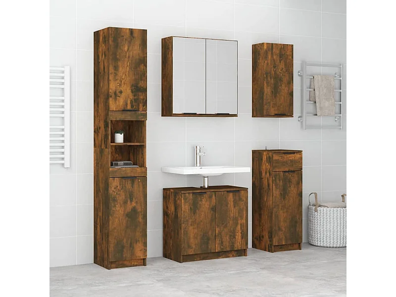 Set muebles de baño 5 piezas madera contrachapada roble ahumado ES798612