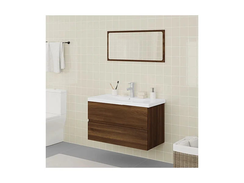 Badkamermeubelset bewerkt hout bruin eikenkleur BE440281