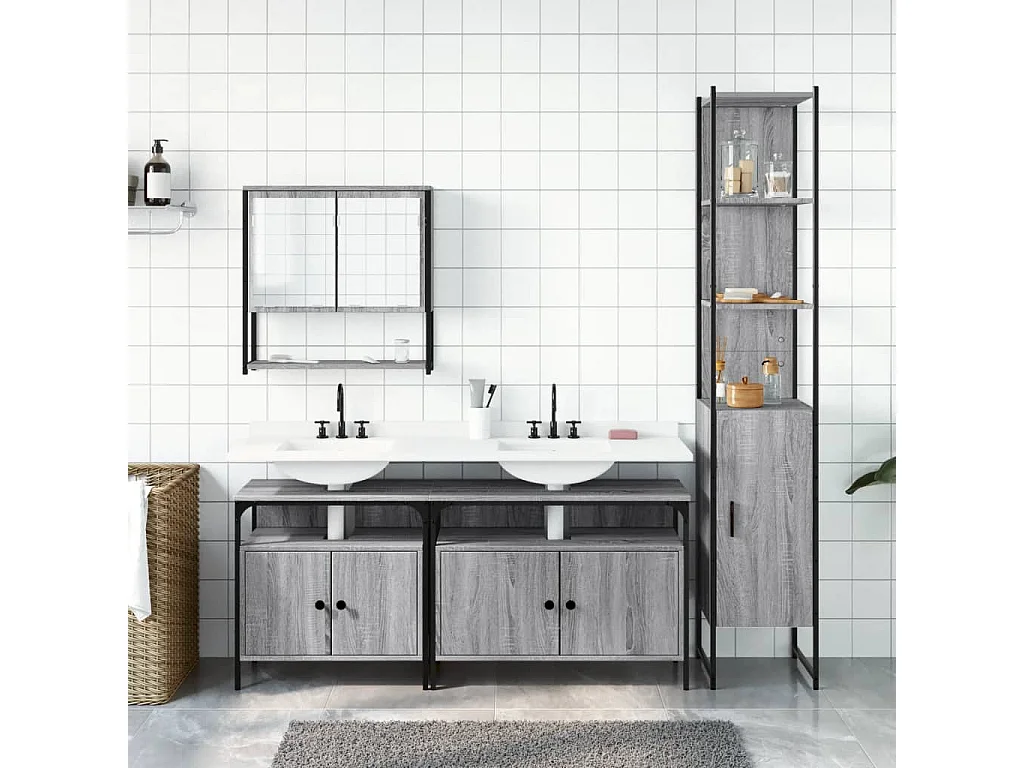 Ensemble de meubles salle de bain 4 pcs Sonoma gris FR78563