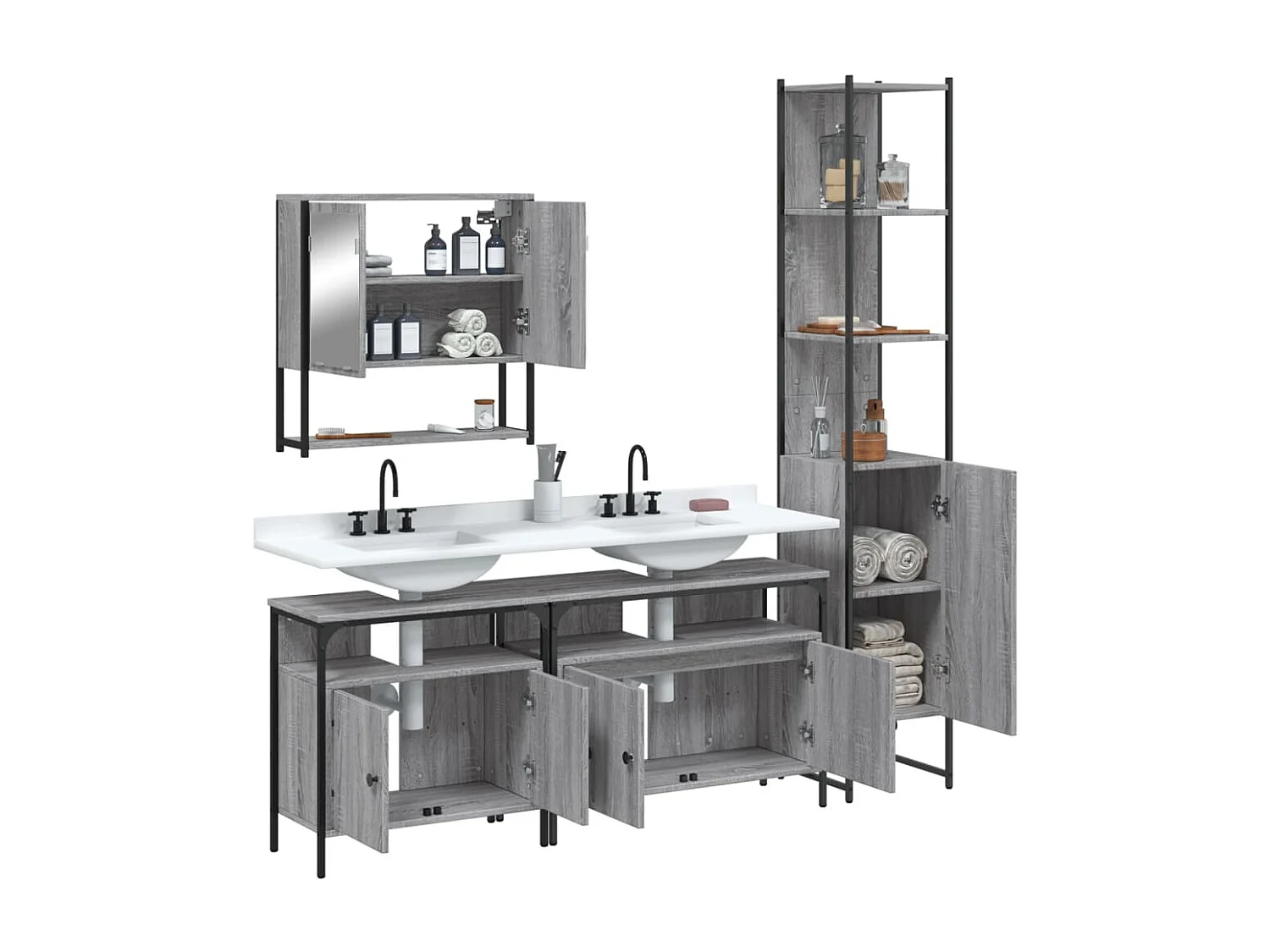 Ensemble de meubles salle de bain 4 pcs Sonoma gris FR78563