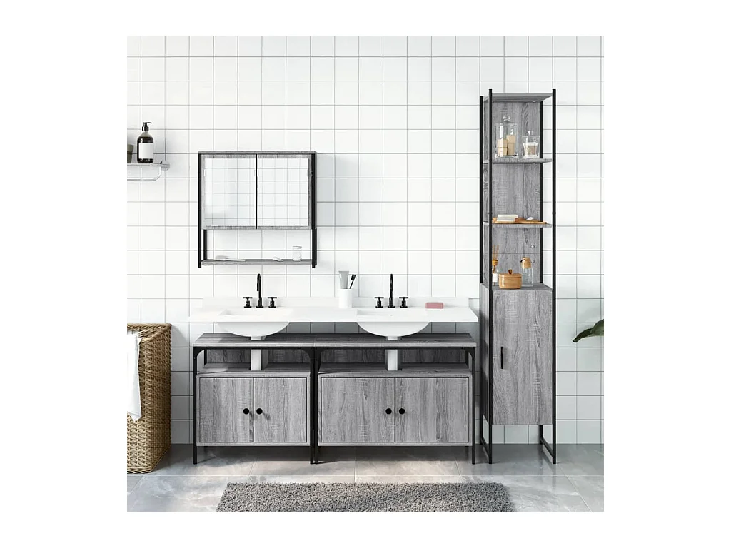 Ensemble de meubles salle de bain 4 pcs Sonoma gris FR78563