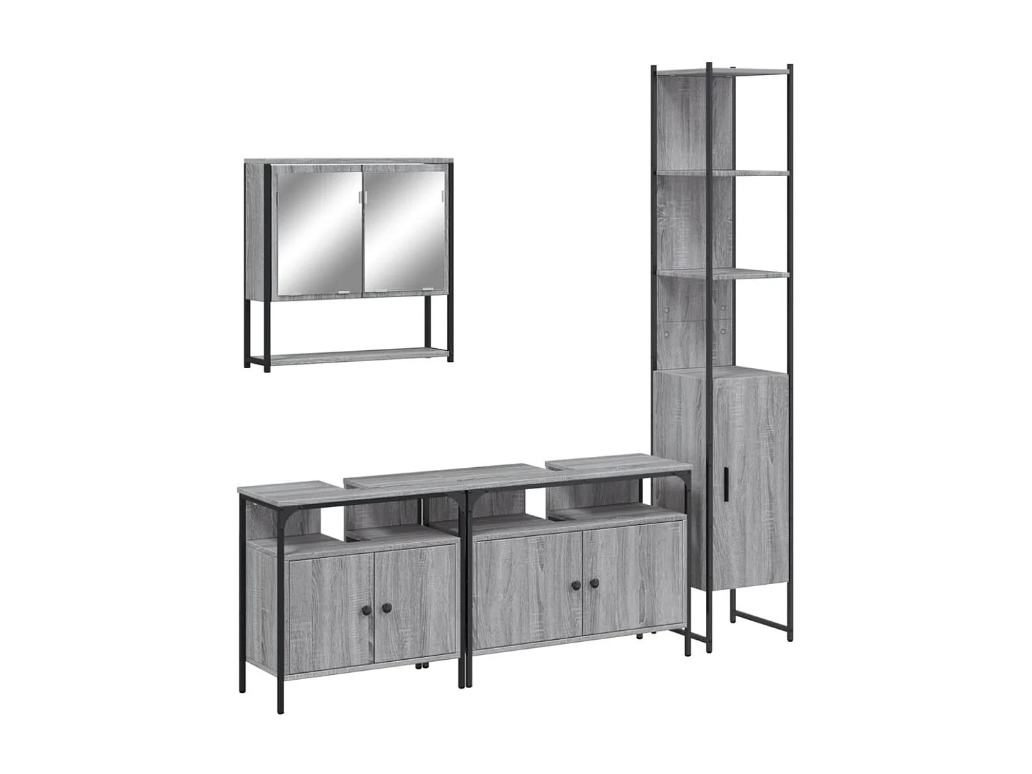 4 pcs Conjunto móveis casa de banho madeira proc. cinza sonoma PT473846