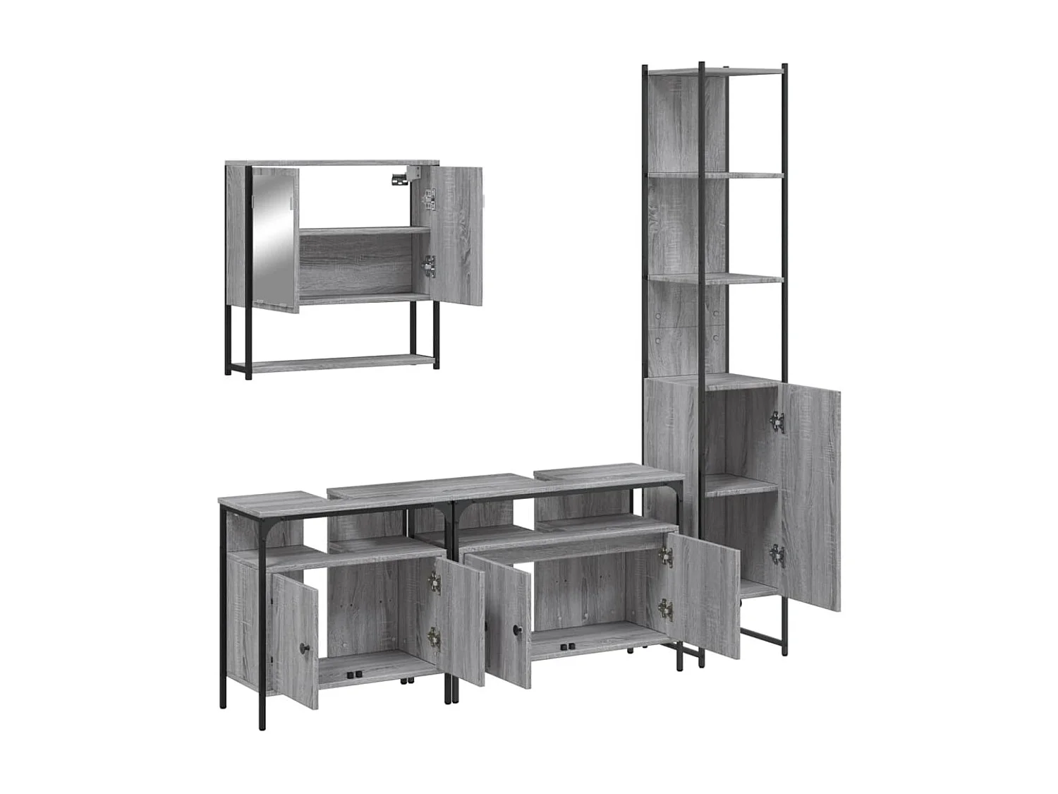 4 pcs Conjunto móveis casa de banho madeira proc. cinza sonoma PT473846