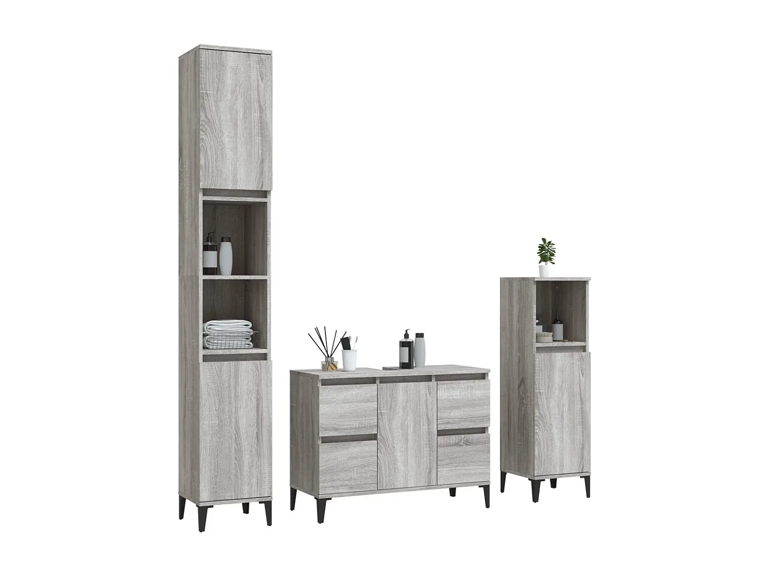 Set de muebles de baño 3 pzas madera contrachapada gris sonoma ES613221