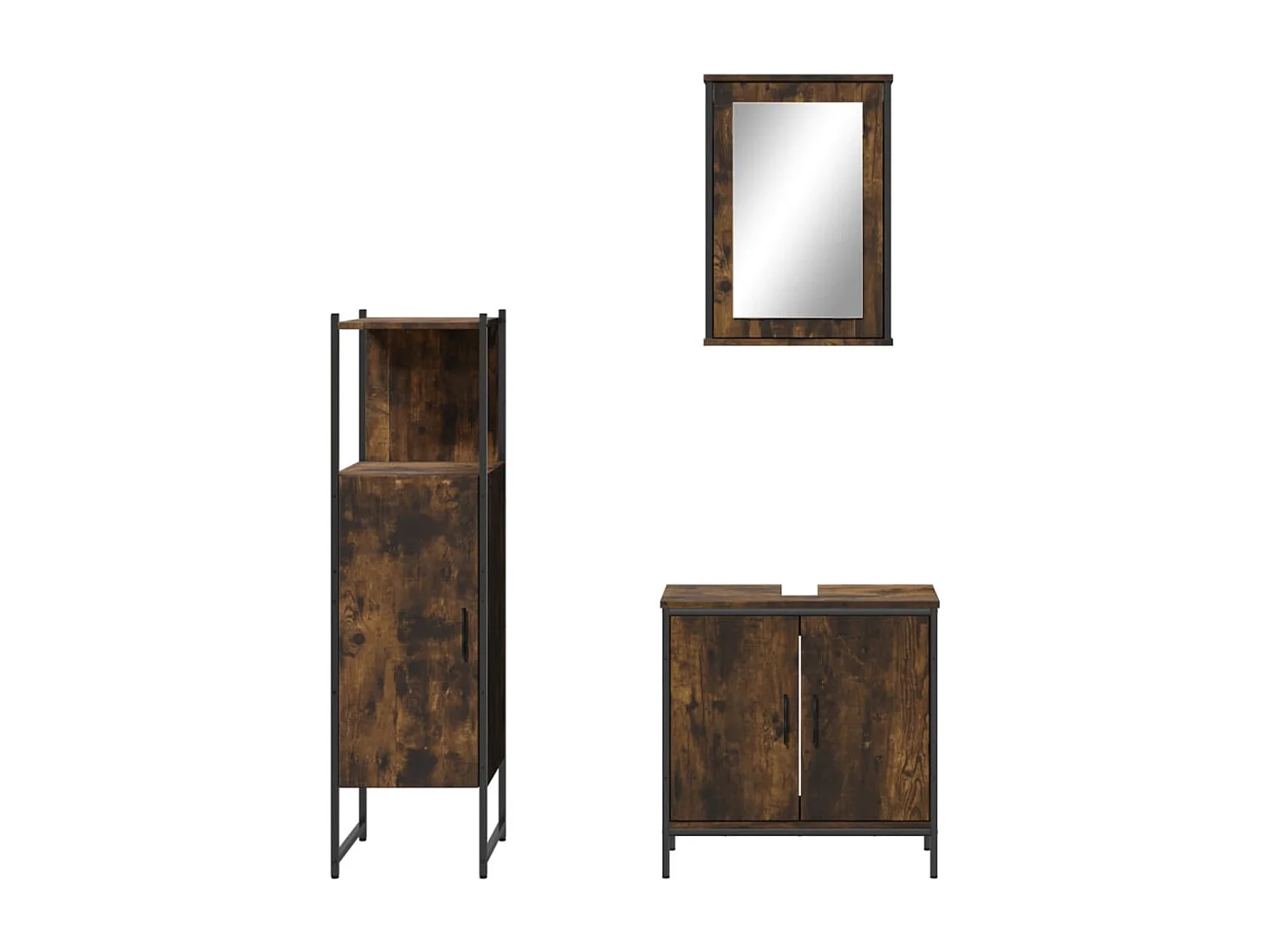 3 pcs conjunto de móveis WC madeira processada carvalho fumado PT963116