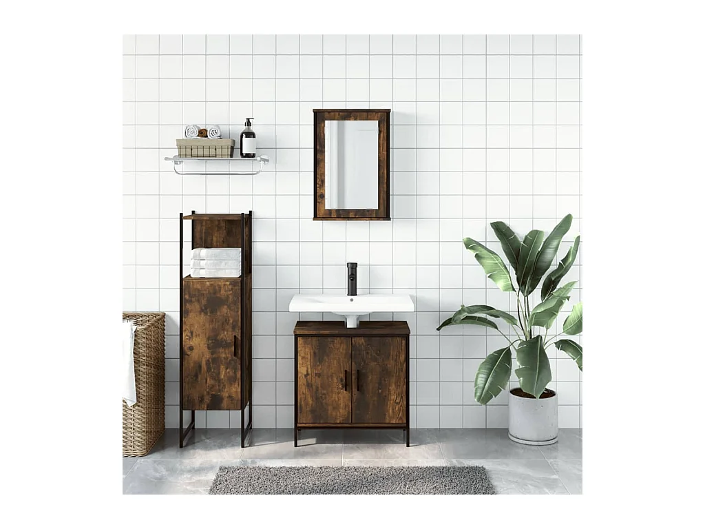 Ensemble de meubles salle de bain 3 pcs Chêne fumé FR90751