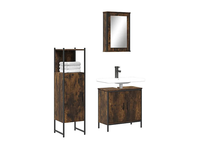 Set de muebles baño 3 pzas madera contrachapada roble ahumado ES779066