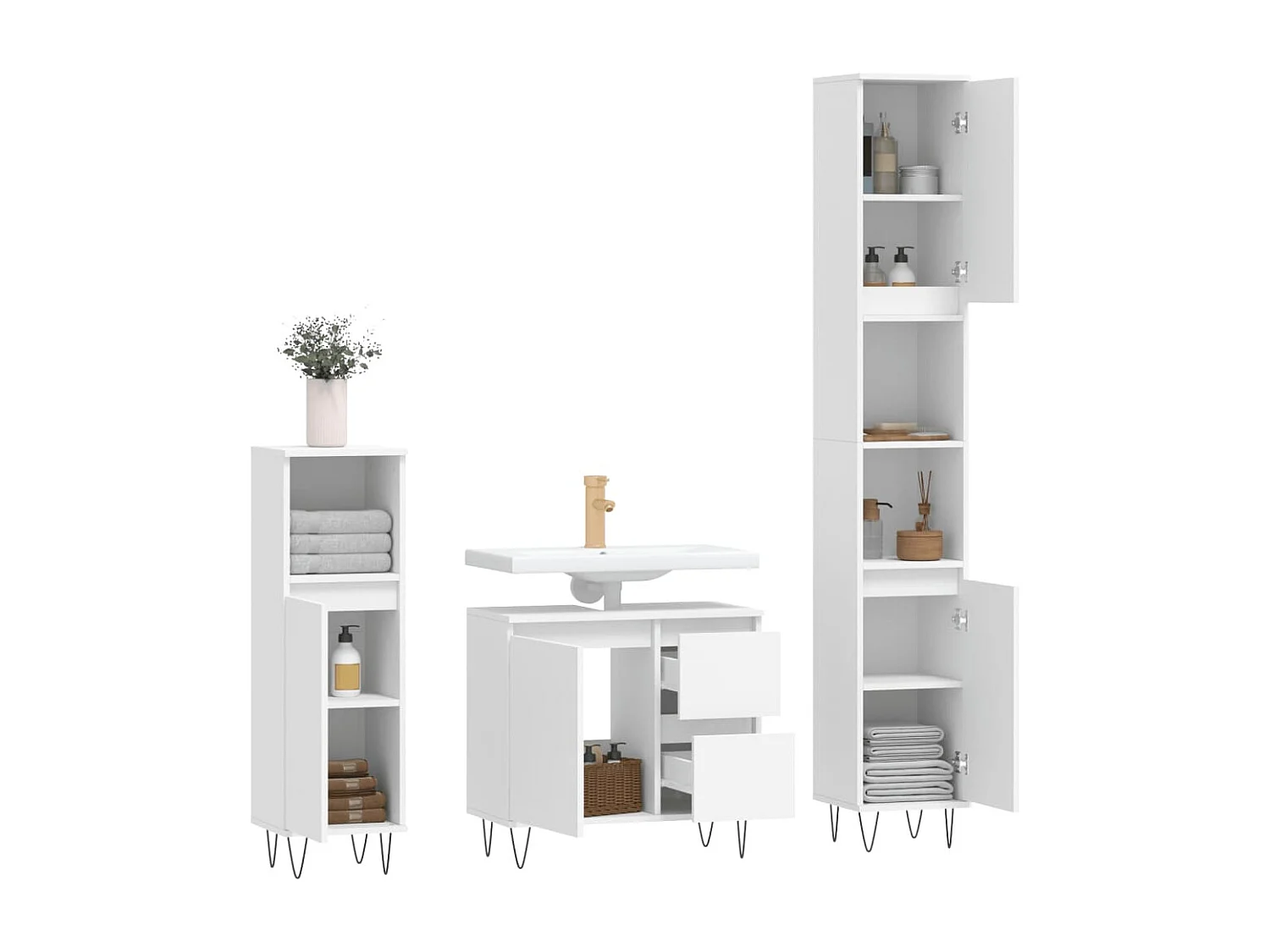 Ensemble de meubles salle de bain 3 pcs blanc bois d'ingénierie FR65715