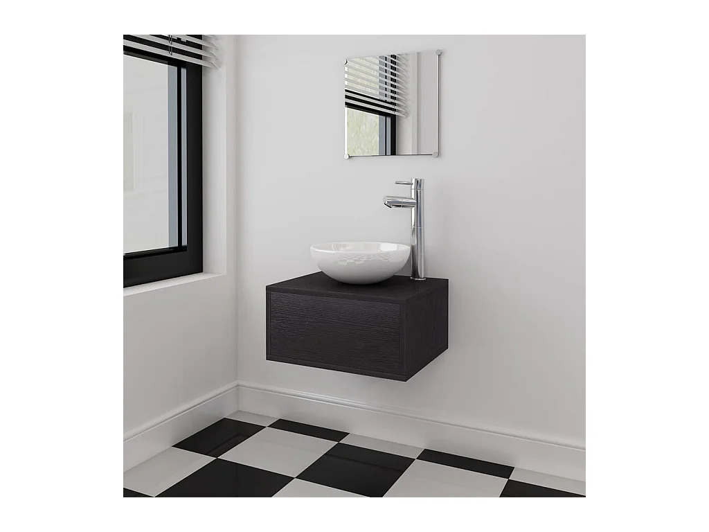 Ensemble de meubles salle de bains trois pcs Noir FR13137