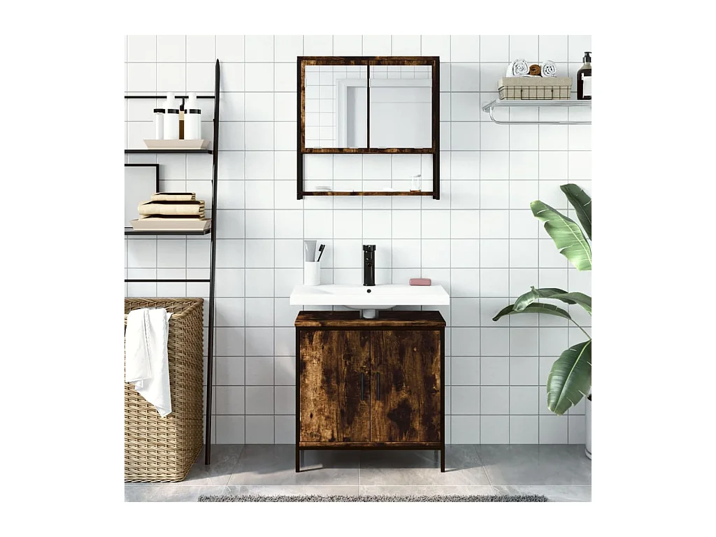 Ensemble de meubles salle de bain 2 pcs Chêne fumé FR37955