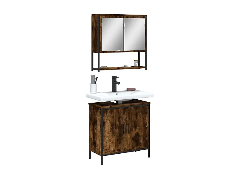 Set de muebles baño 2 pzas madera contrachapada roble ahumado ES366303