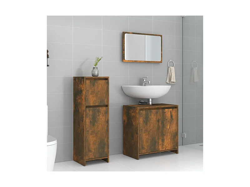 Ensemble de meubles salle de bain 3 pcs Chêne fumé FR23827