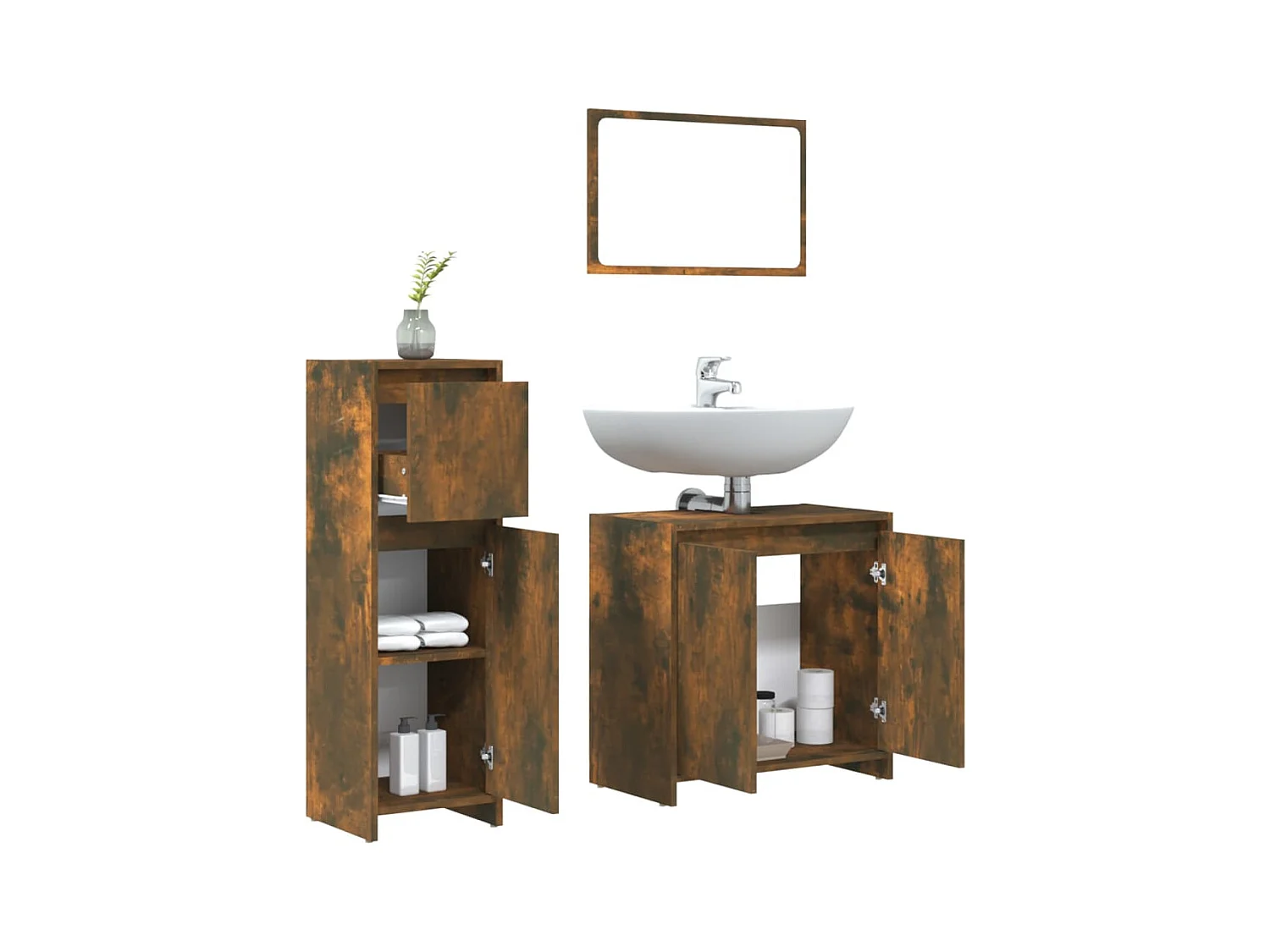 Ensemble de meubles salle de bain 3 pcs Chêne fumé FR23827