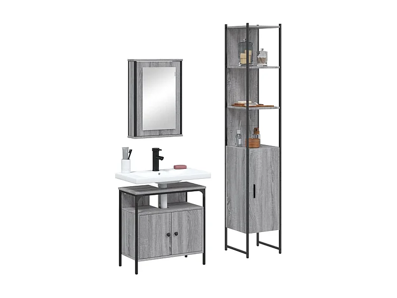 Ensemble de meubles salle de bain 3 pcs Sonoma gris FR14017