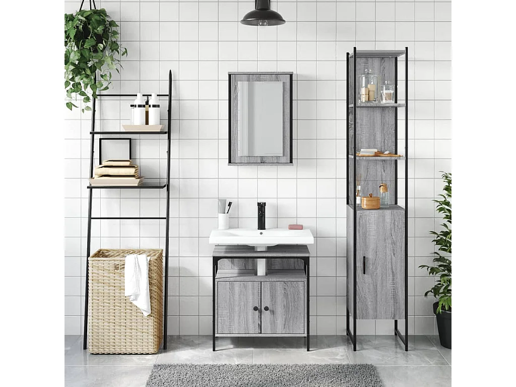 Ensemble de meubles salle de bain 3 pcs Sonoma gris FR14017