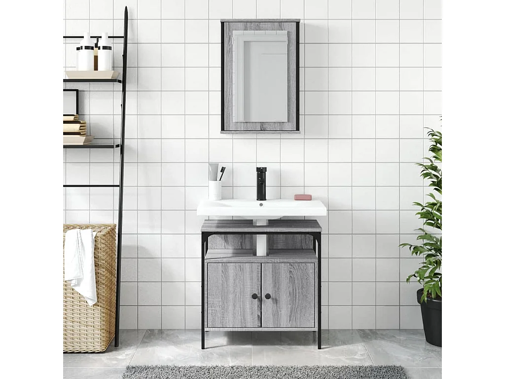 2 pcs conjunto móveis WC derivados de madeira sonoma cinza PT943170