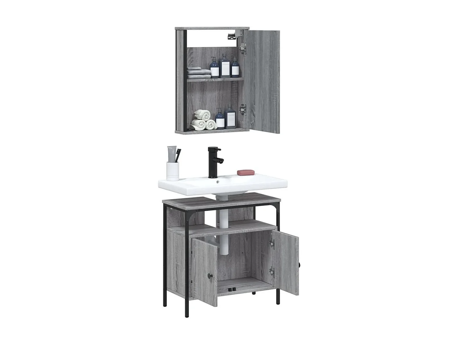 2 pcs conjunto móveis WC derivados de madeira sonoma cinza PT943170