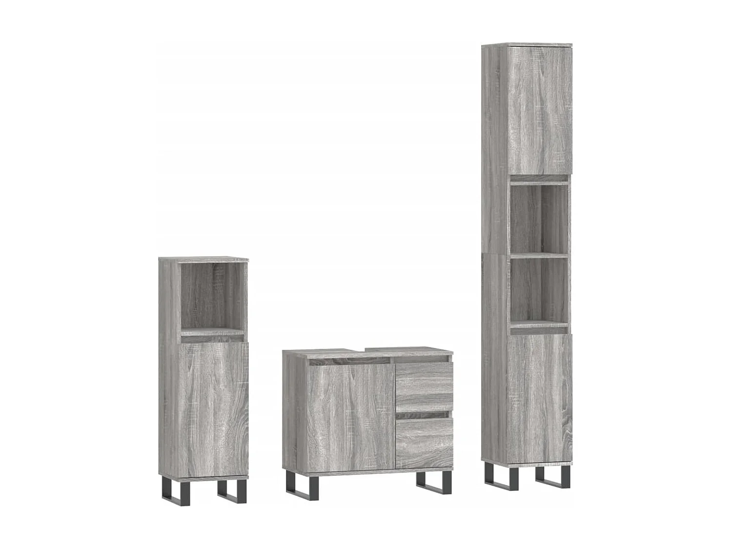 3 pcs Conjunto móveis casa de banho madeira proc. cinza sonoma PT481828
