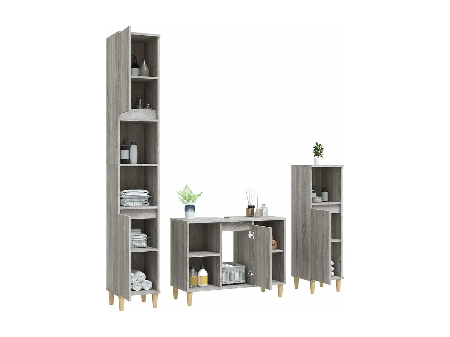 3 pcs Conjunto móveis casa de banho madeira proc. cinza sonoma PT971236