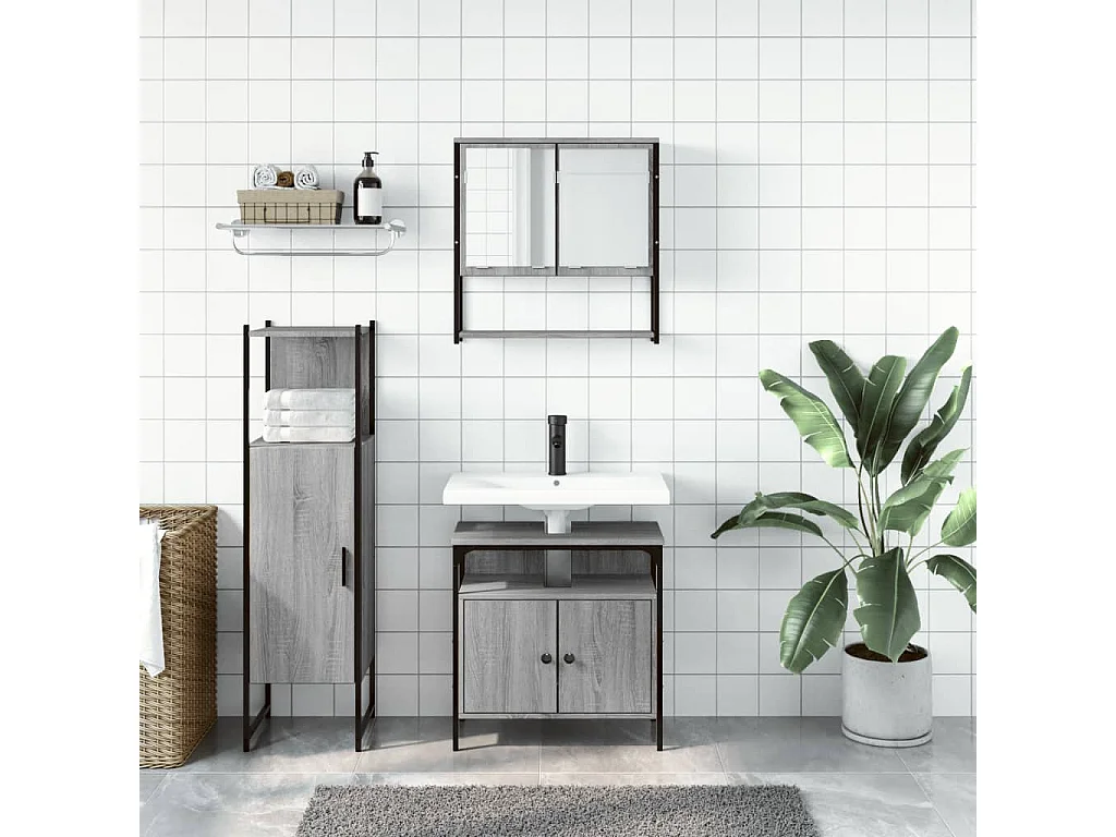 Ensemble de meubles salle de bain 3 pcs Sonoma gris FR10169