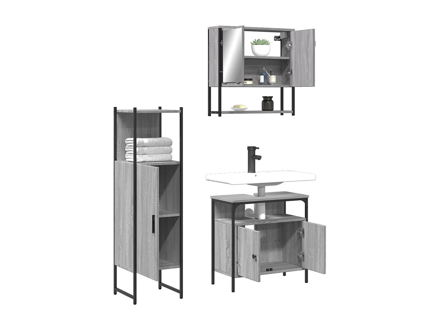 Ensemble de meubles salle de bain 3 pcs Sonoma gris FR10169