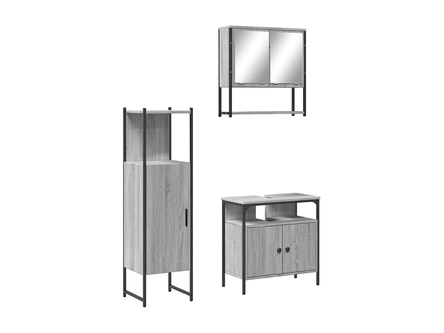 3 pcs Conjunto móveis casa de banho madeira proc. cinza sonoma PT606556