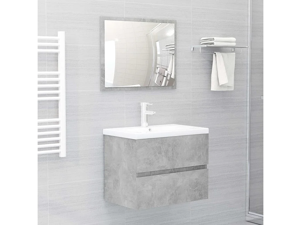 Ensemble de meubles salle de bain gris béton bois ingénierie FR99949