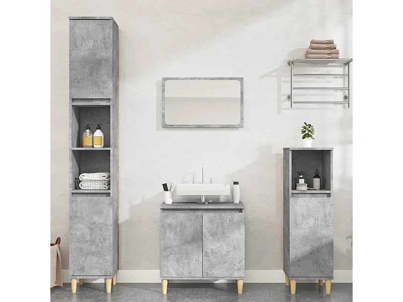 3-delige Badkamermeubelset bewerkt hout betongrijs BE663349