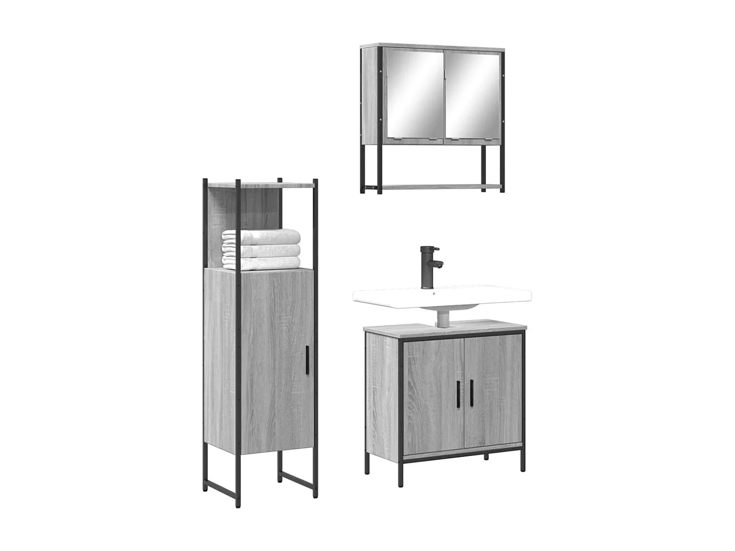 Ensemble de meubles salle de bain 3 pcs Sonoma gris FR58460