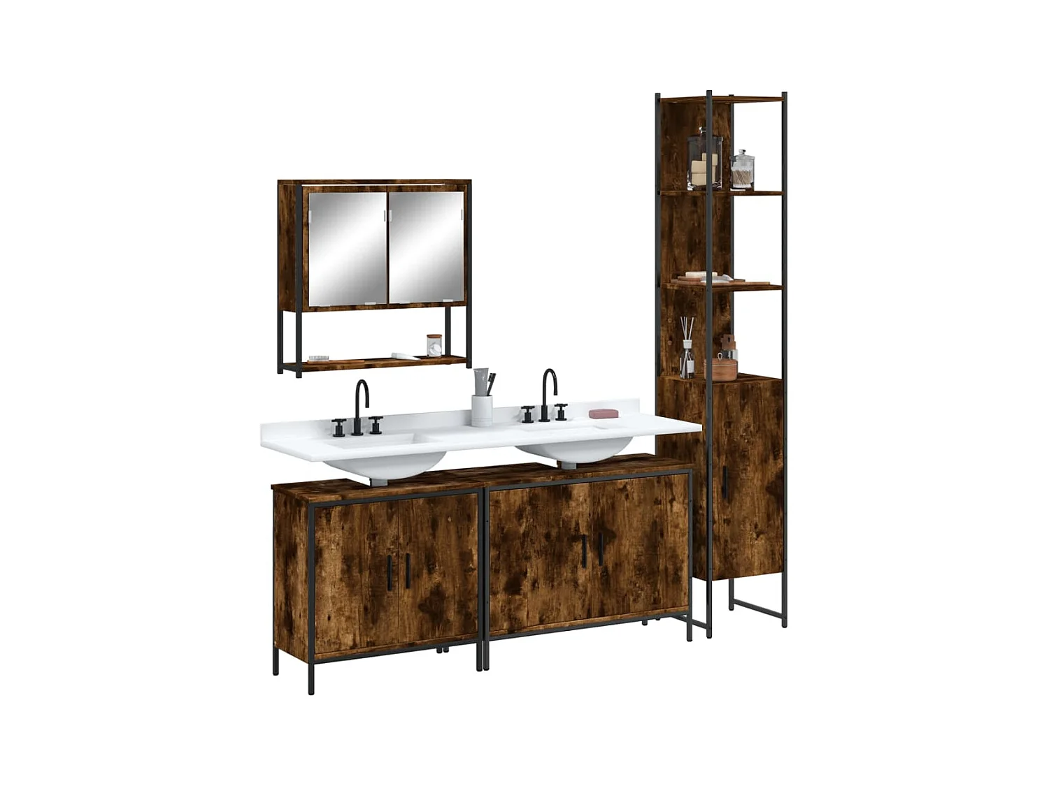 Set de muebles baño 4 pzas madera contrachapada roble ahumado ES742630