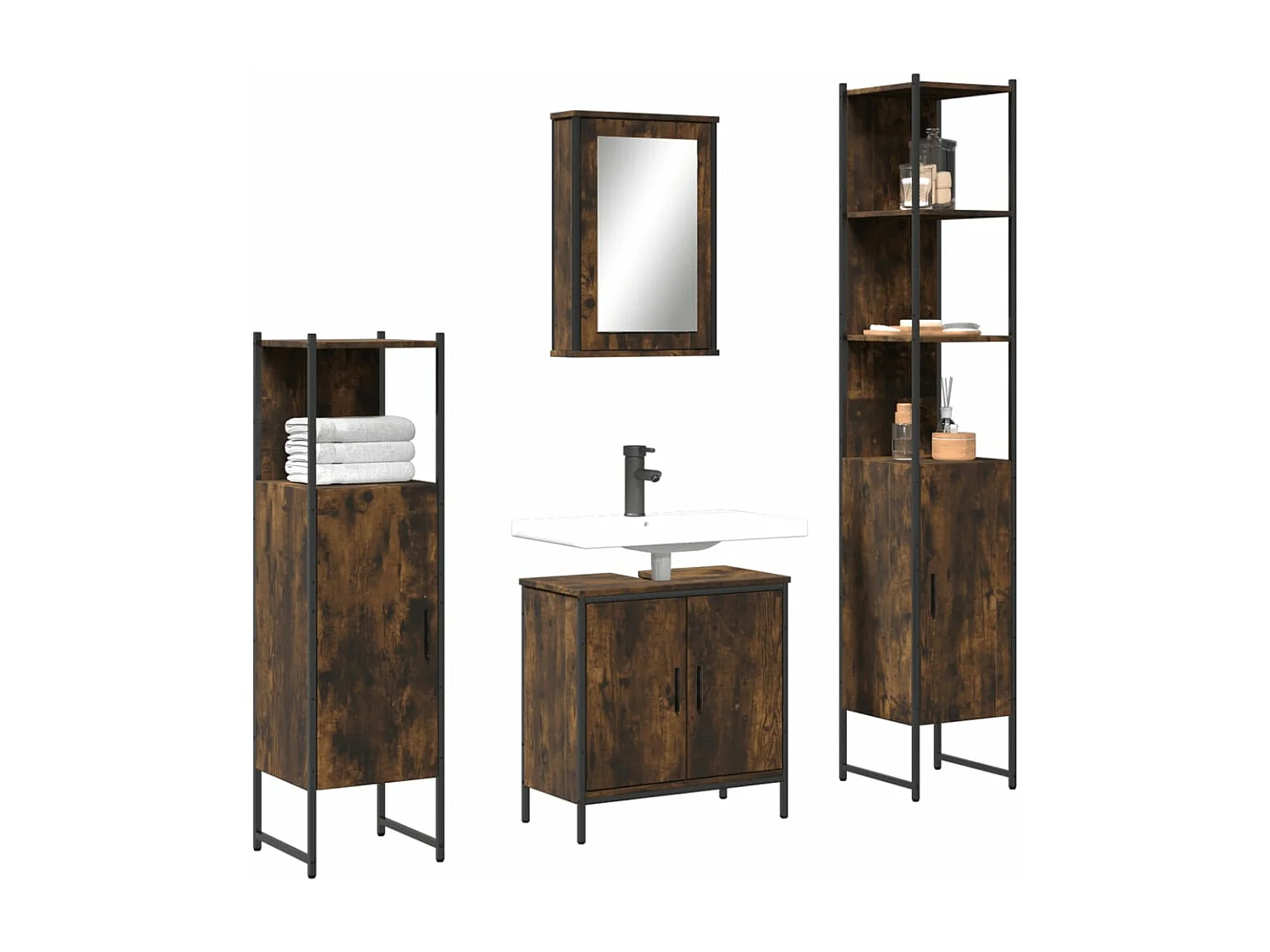 Ensemble de meubles salle de bain 4 pcs Chêne fumé Bois FR62355