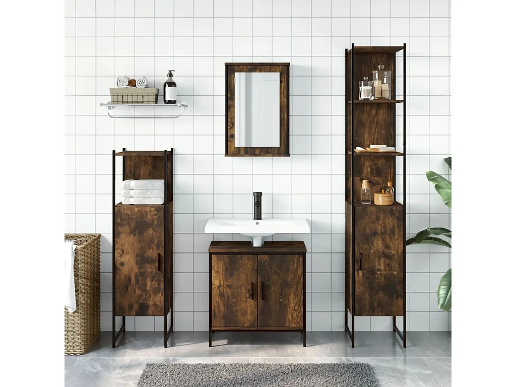 Ensemble de meubles salle de bain 4 pcs Chêne fumé Bois FR62355