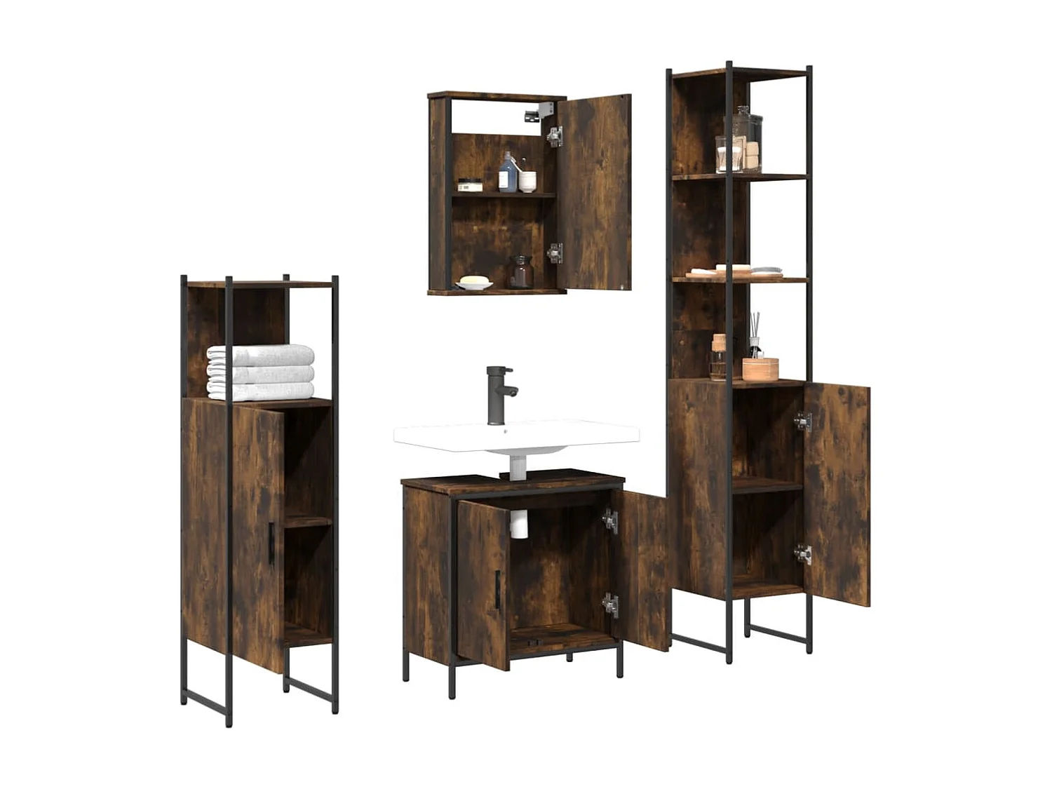 Ensemble de meubles salle de bain 4 pcs Chêne fumé Bois FR62355