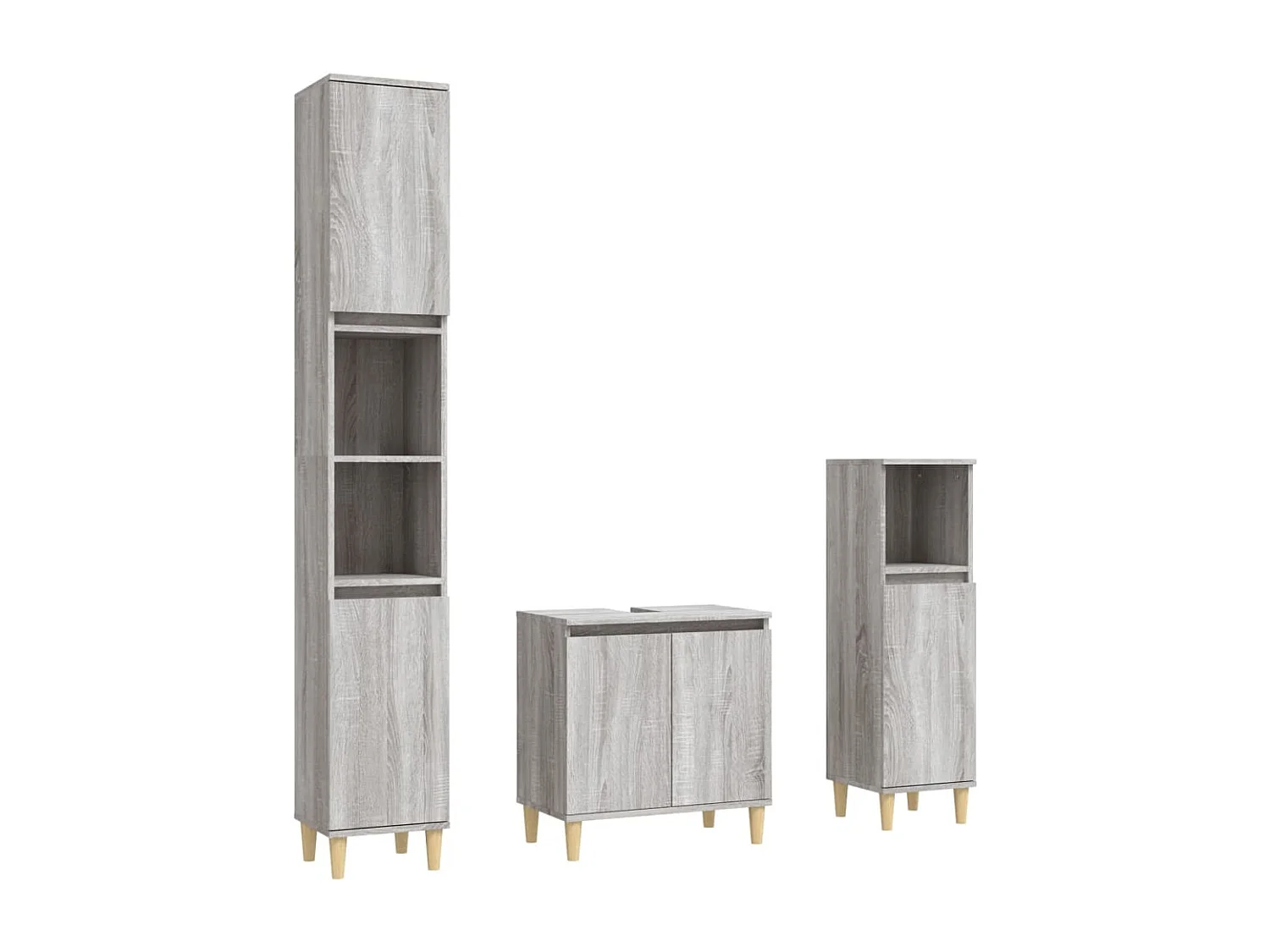 3 pcs Conjunto móveis casa de banho madeira proc. cinza sonoma PT752161