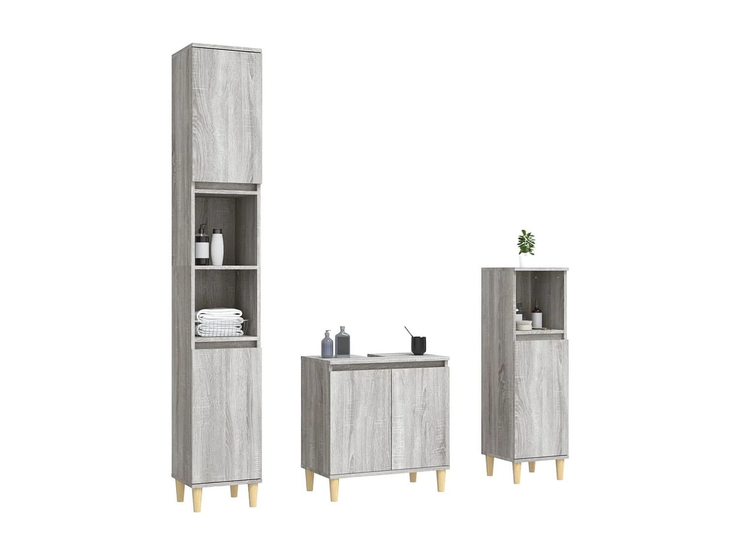 3 pcs Conjunto móveis casa de banho madeira proc. cinza sonoma PT752161