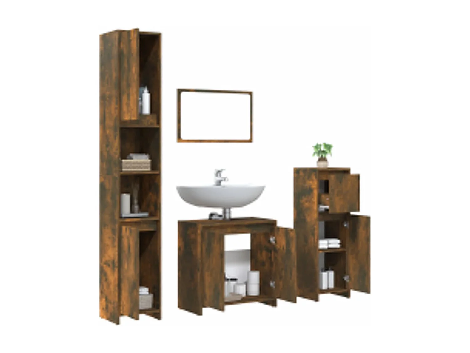 Ensemble de meubles salle de bain 4 pcs Chêne fumé Bois FR79909