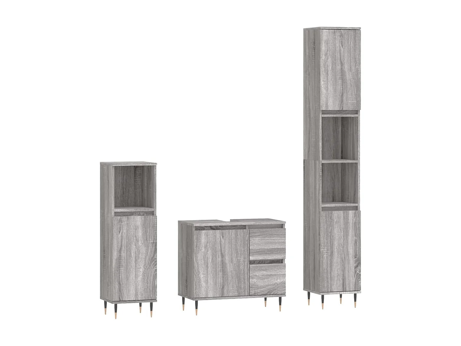 3 pcs Conjunto móveis casa de banho madeira proc. cinza sonoma PT464425