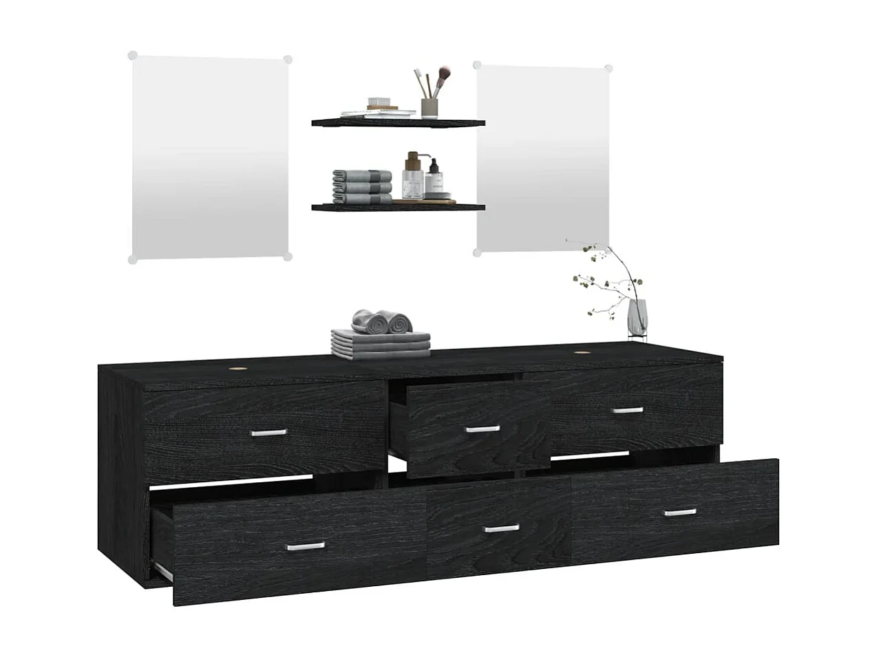 Ensemble de meubles salle de bain 5 pcs noir bois d'ingénierie FR42490