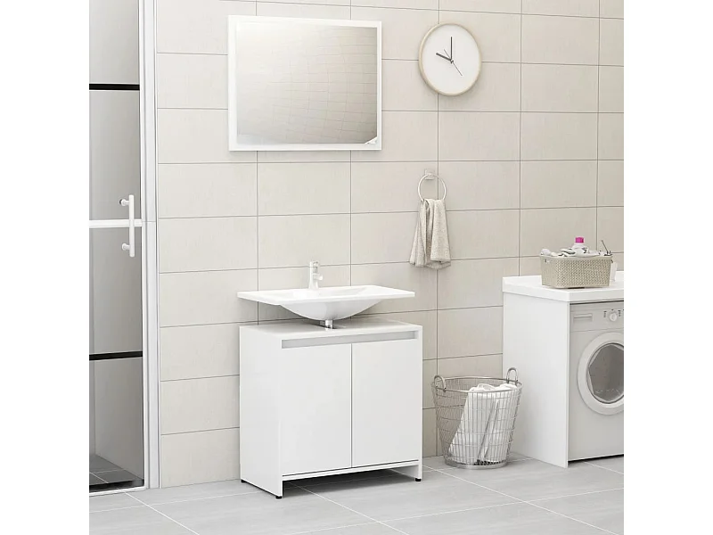 Conj. móveis casa de banho derivados madeira branco brilhante PT431465