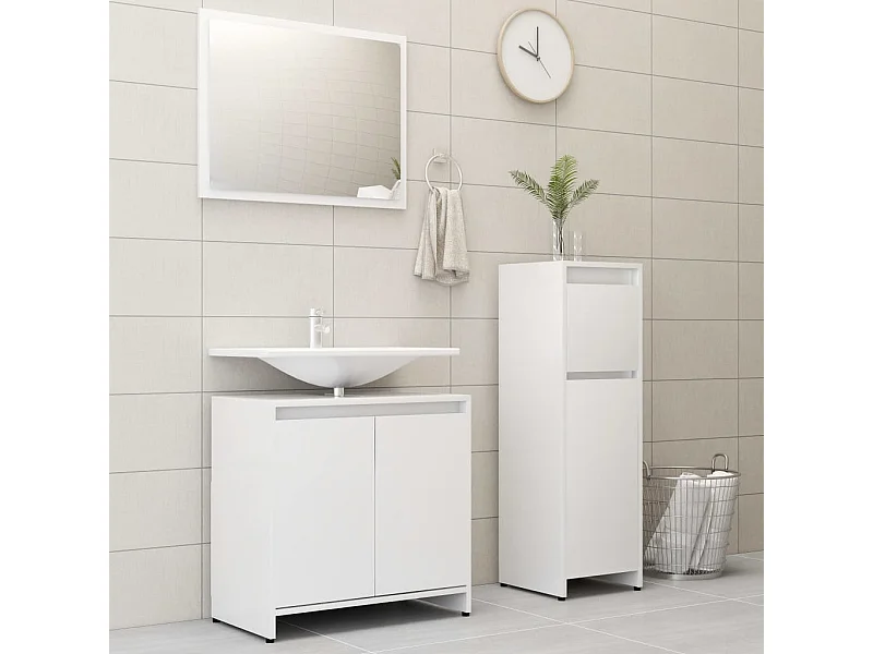 3 pcs conjunto de móveis de casa de banho contraplacado branco PT567394