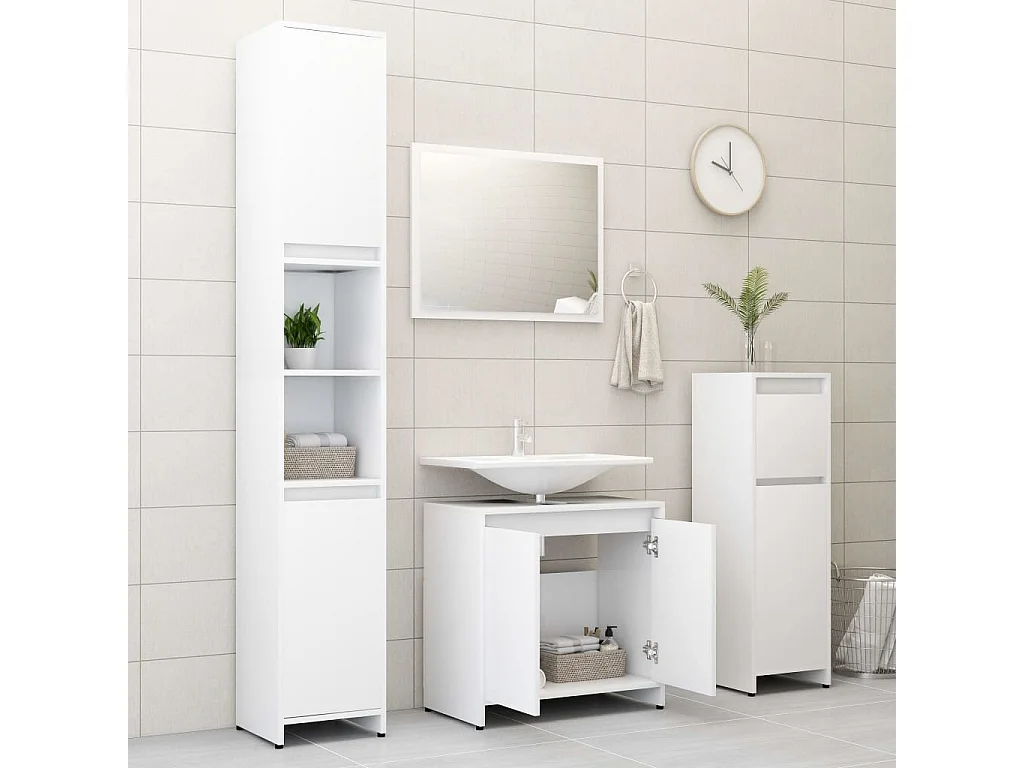 Ensemble de meubles de bain 3 pcs Blanc Bois d'ingénierie FR36396