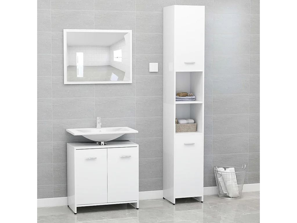 Ensemble de meubles de bain 3 pcs Blanc Bois d'ingénierie FR99865