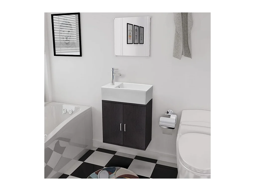 Ensemble de meubles salle de bains trois pcs Noir FR55349