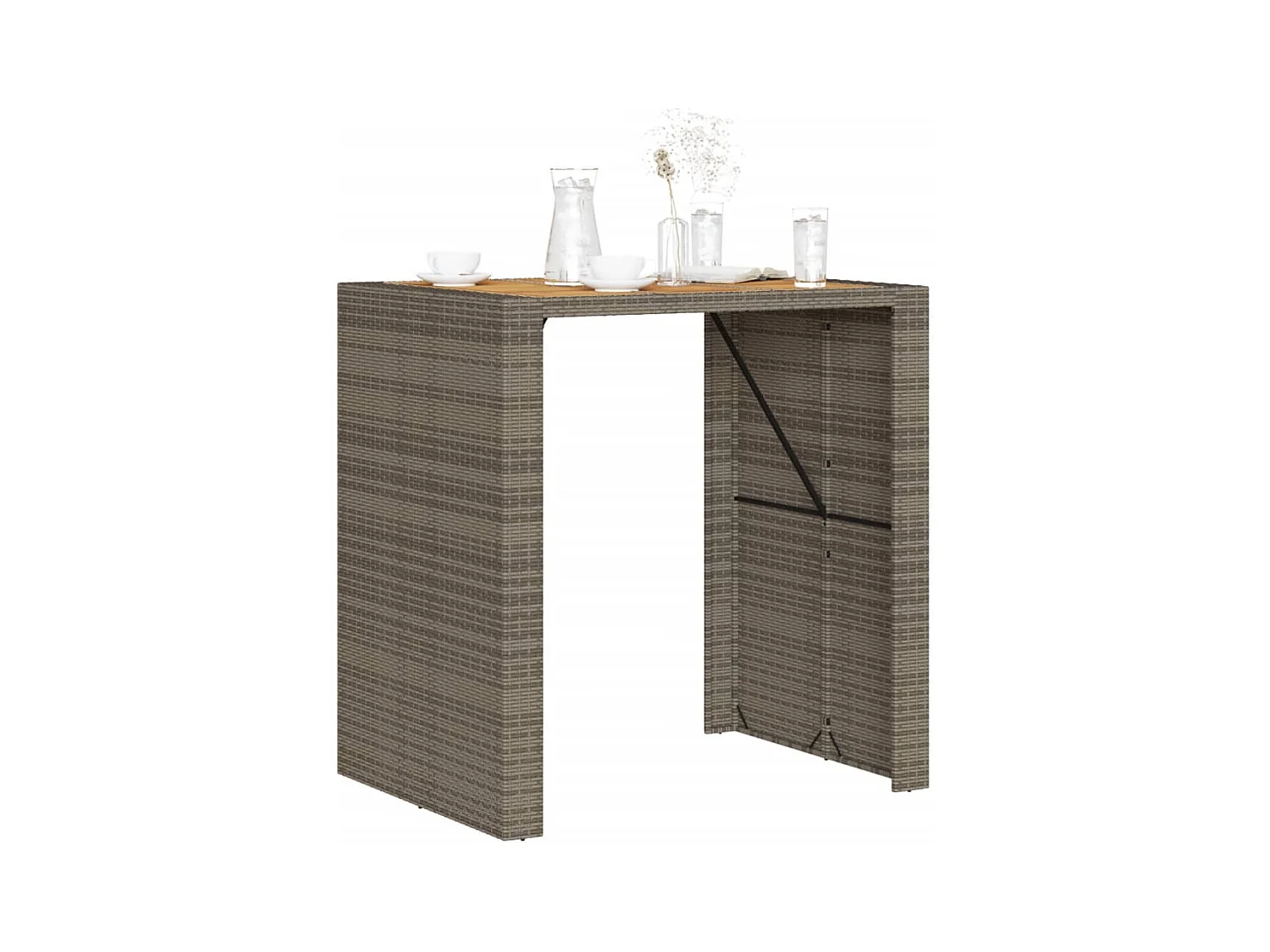 Table de jardin et dessus en bois d'acacia gris résine tressée FR884070