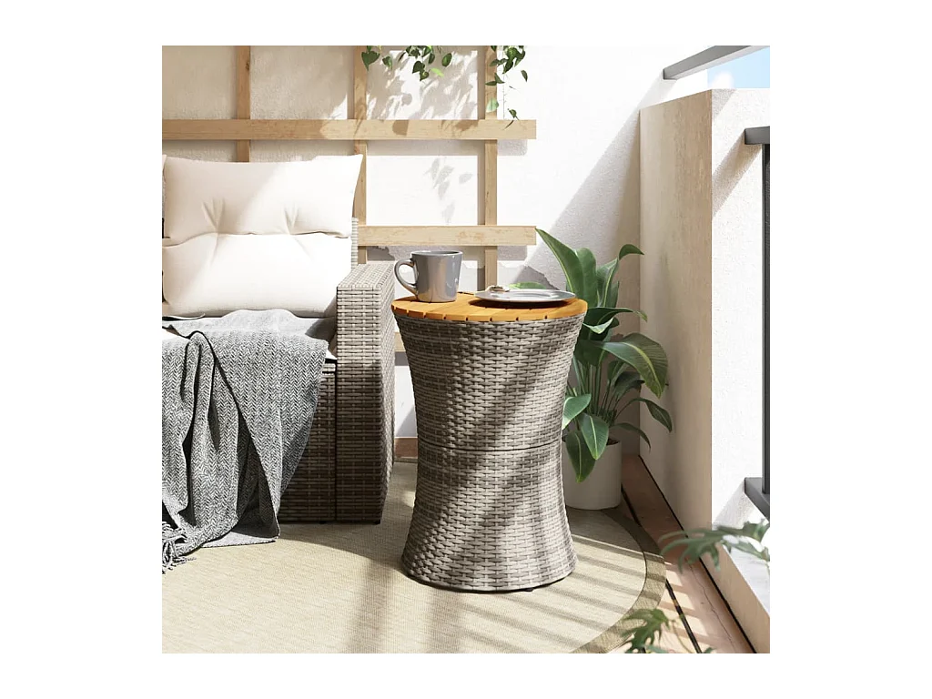 Tuinbijzettafel trommelvormig poly rattan en massief hout grijs BE504344
