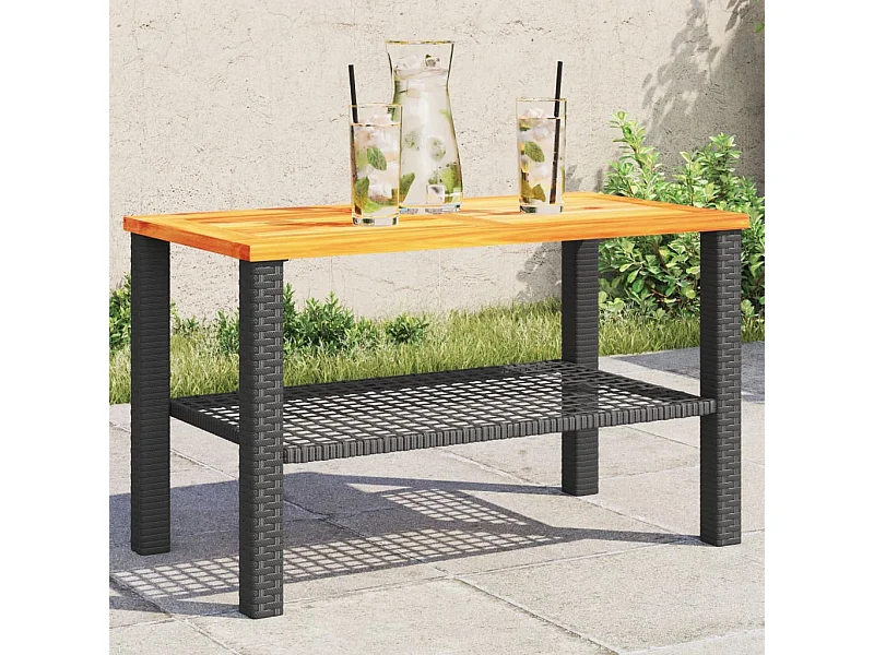 Mesa de jardim 70x38x42 cm vime PE e madeira de acácia preto PT383402